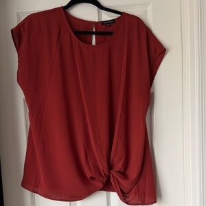 Pleione Rust Twist-Front Cap Sleeve Blouse